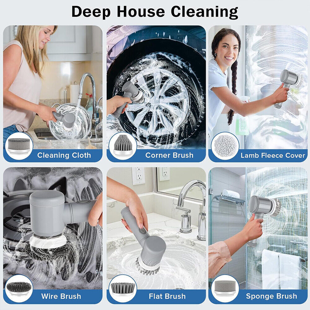 10Pcs Rechargeable Electric Cordless Cleaning Brush Spin Scrubber Turbo Scrub UK NEW
