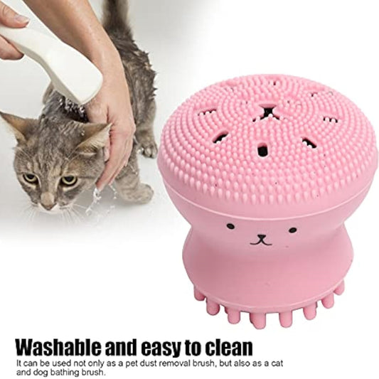 Dog Bath Brush Cat Rubber Soft Foaming Bath Brush Shower Scrubber With Shampoo Dispenser